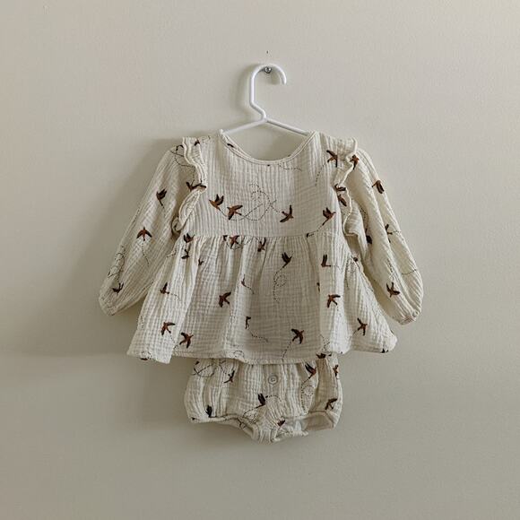 Rylee & Cru Sparrow Outfit Sz 6/12m Piper Blouse Bloomers Birds - Picture 1 of 8
